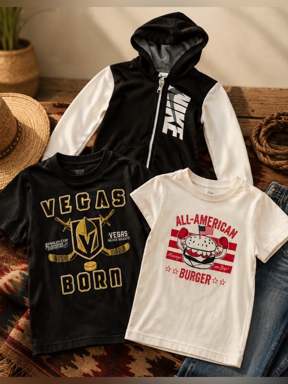 #16-Boys 3pc Bundle 5-6 yrs Clothing Bundle Nike Hoodie Vegas Hockey Burger Tee